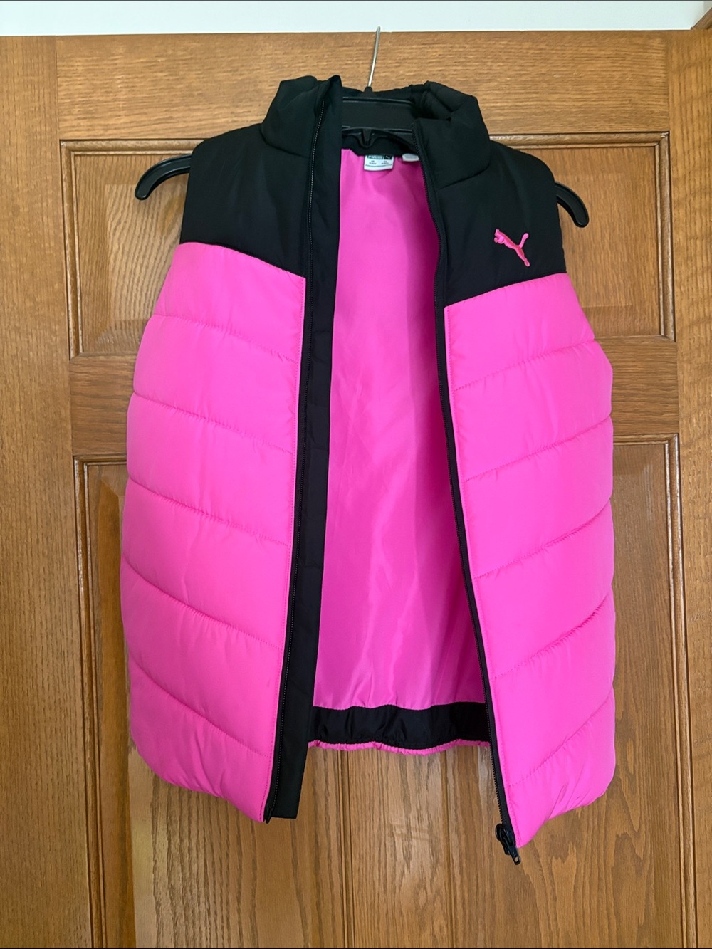 Puma Girls Bright Pink and Black Quilted Puffer Vest